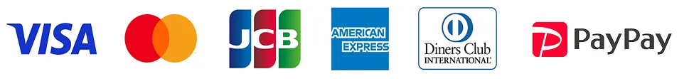 VISA、Mastercard、JCB、American Express、Diners Club、PayPay